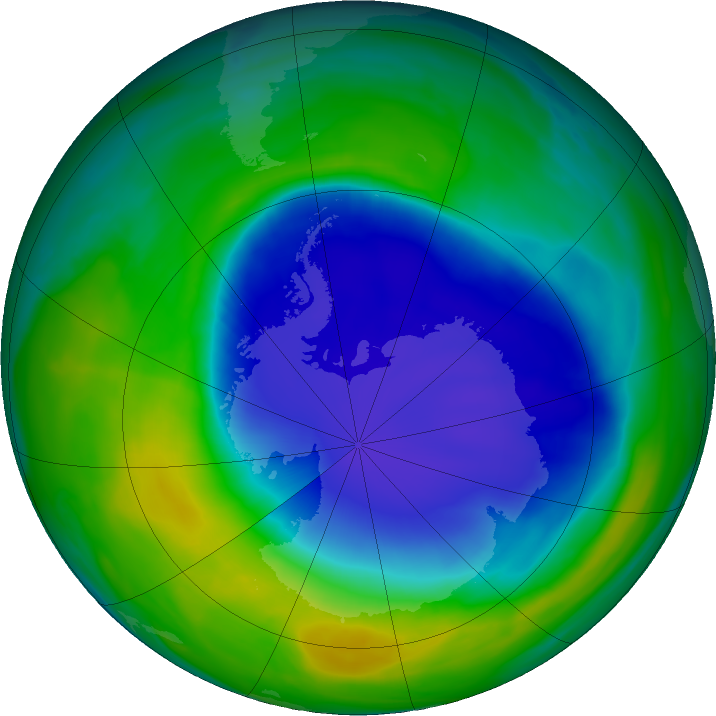 Antarctic ozone map for 21 November 2021